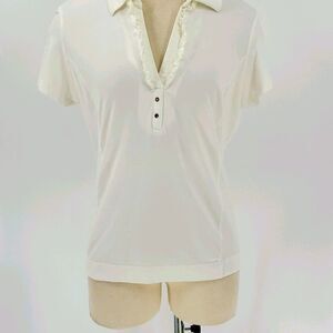 Sport‎ Haley, white top, V neck medium. Lovely fabric.